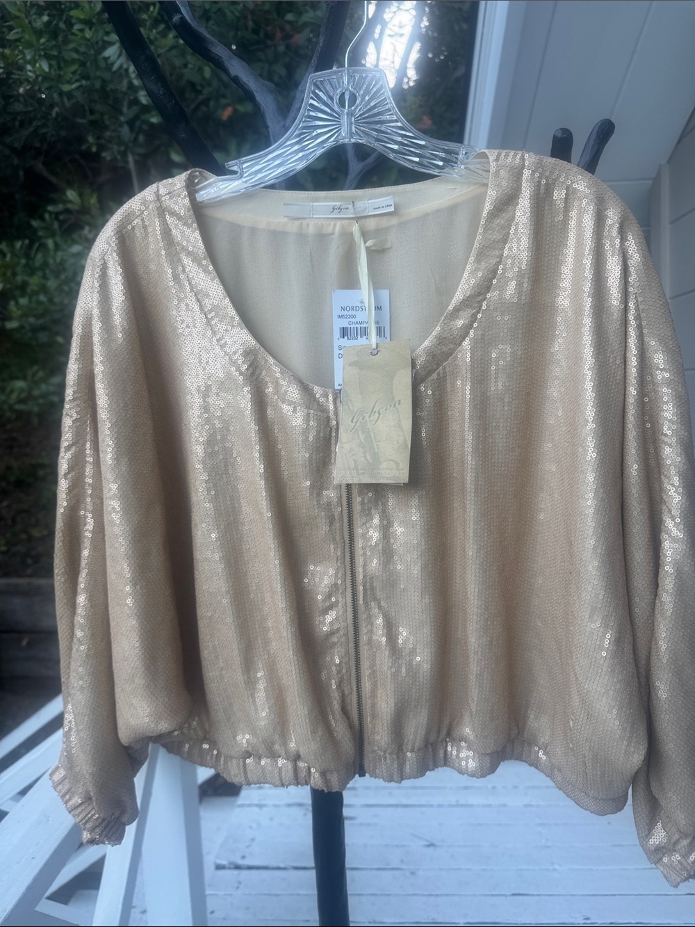 Gibson Latimer Gold Sequin Cropped Bomber Jacket
